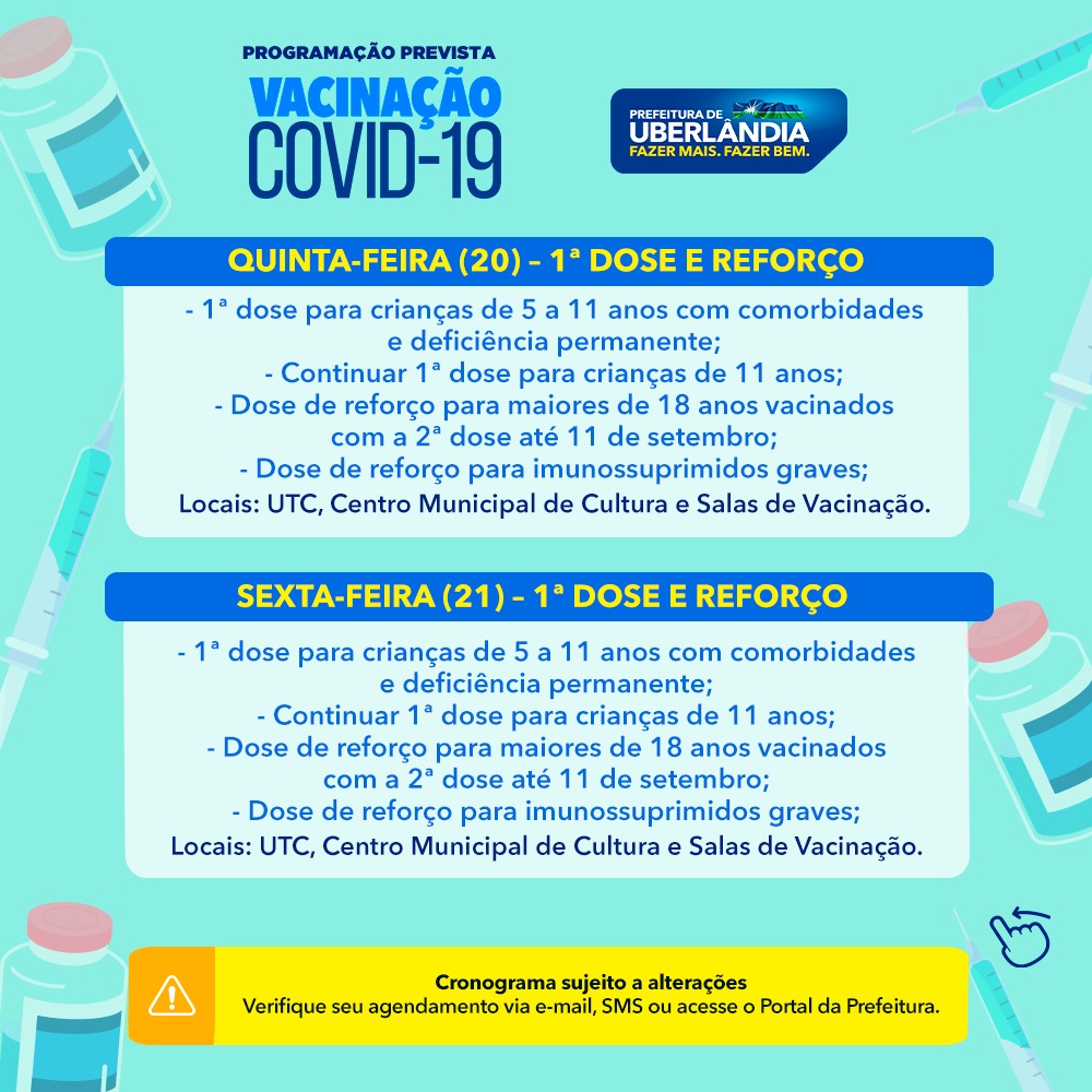 Cronograma de vacinação contra a Covid-19 de 18 a 25 de janeiro 1
