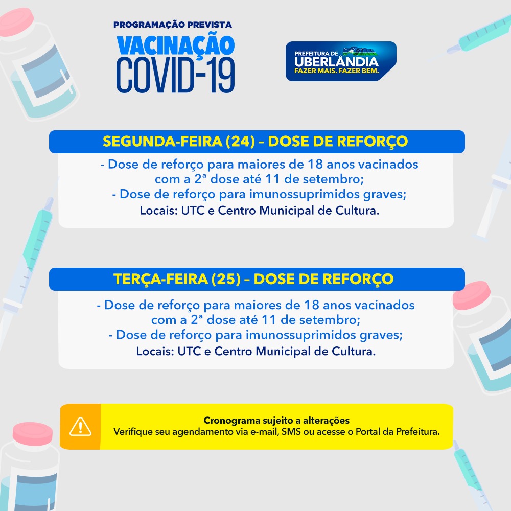 Cronograma de vacinação contra a Covid-19 de 18 a 25 de janeiro 2