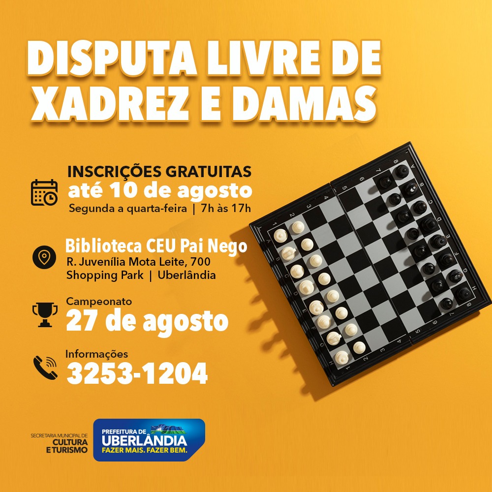 Inscrições abertas para o 1° Torneio de Xadrez e Damas Festimar - Festimar