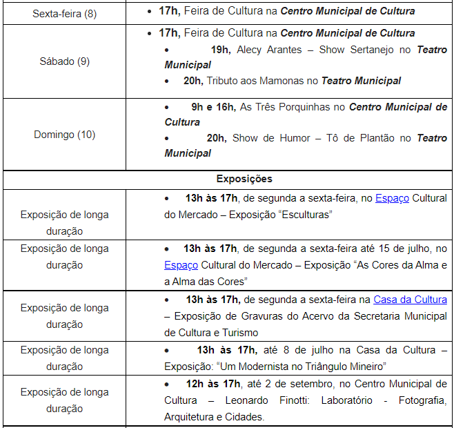 Início de mês conta com uma programação cultural variada para a população 2