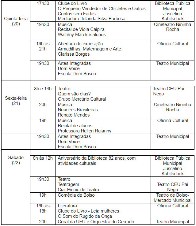 Confira a Agenda Cultural para esta semana 2