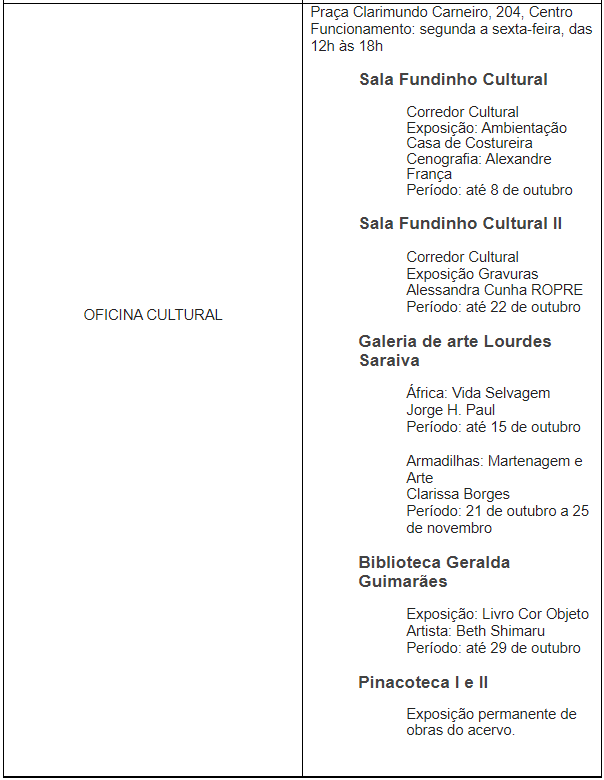 Outubro chega com diversas atividades culturais para a população 7