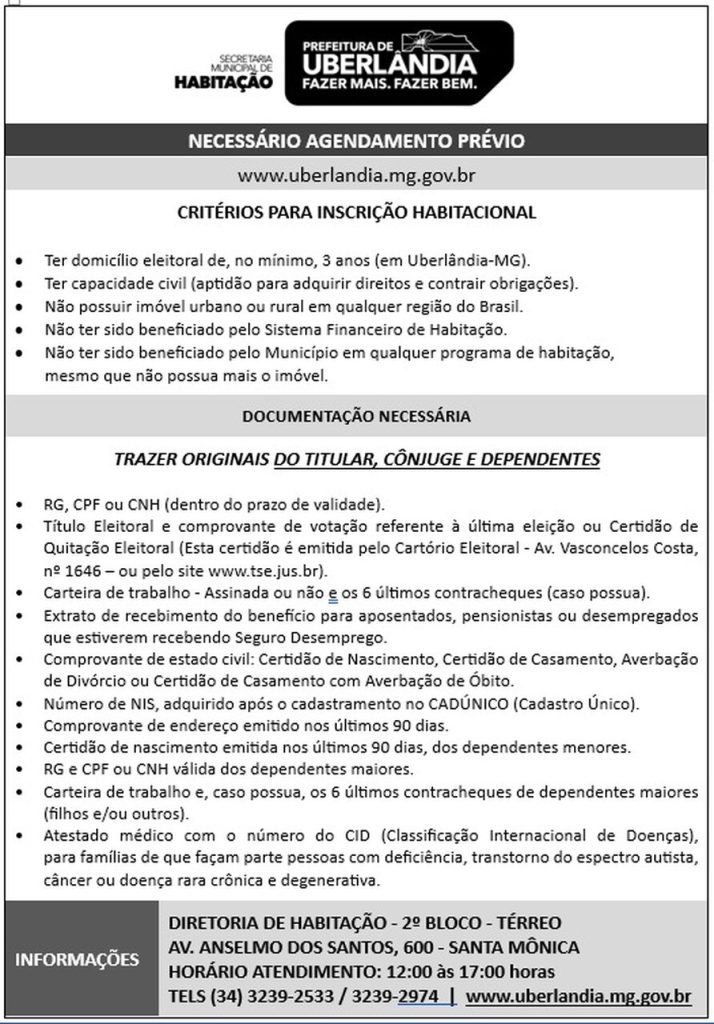 Atualização de dados e novos cadastros para beneficiários de projetos habitacionais deverão ser agendados pelo Portal do Cidadão 1